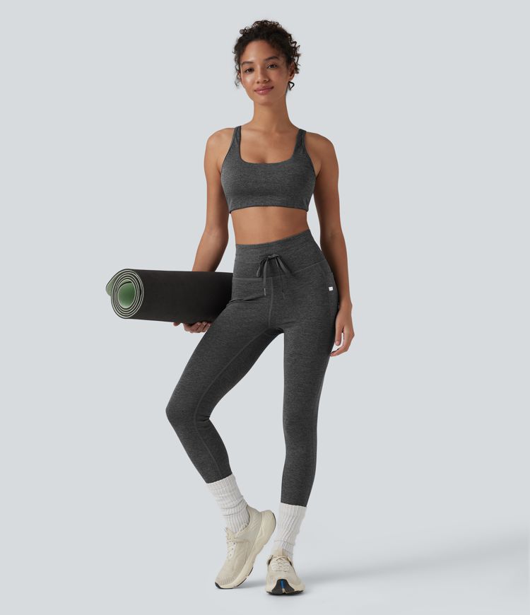 Halara UltraSculpt™ Heathered High Waisted Drawstring Quick Dry Yoga 7/8 Leggings with Pockets Halara UltraSculpt™ Heathered High Waisted Drawstring Quick Dry Yoga 7/8 Leggings with Pockets