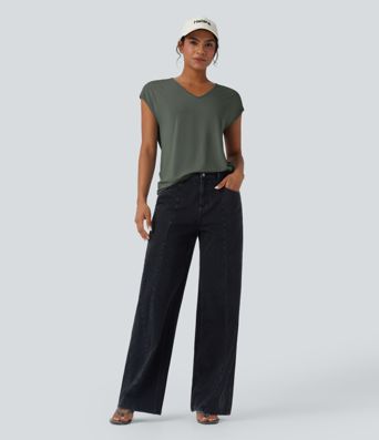 Camiseta casual de cuello en V con manga corta