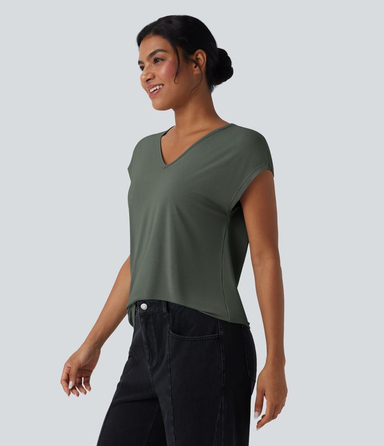 Camiseta casual de cuello en V con manga corta