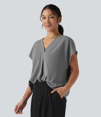 Wrinkle-resistant V-neck Short Sleeve Oversized Work Blouse
