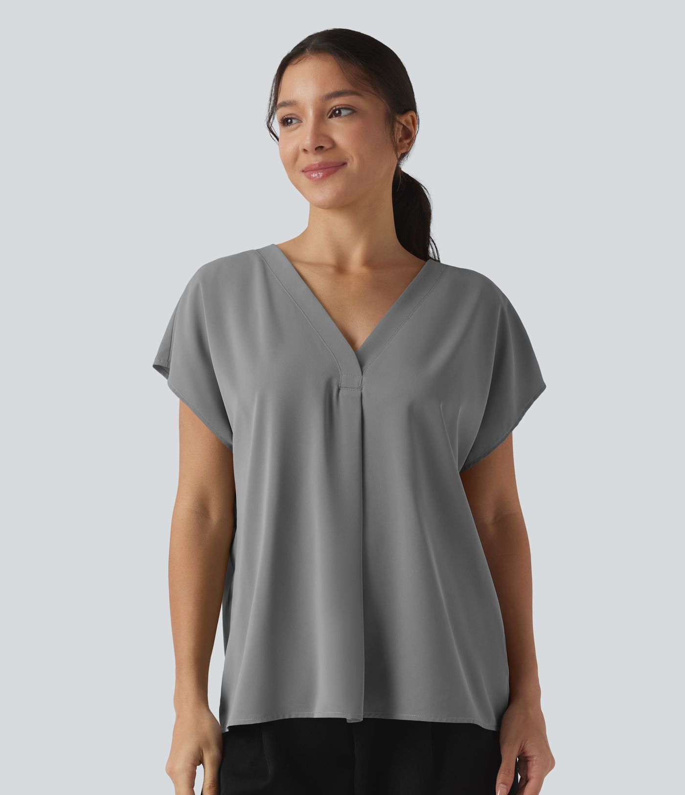 Wrinkle-resistant V-neck Short Sleeve Oversized Work Blouse