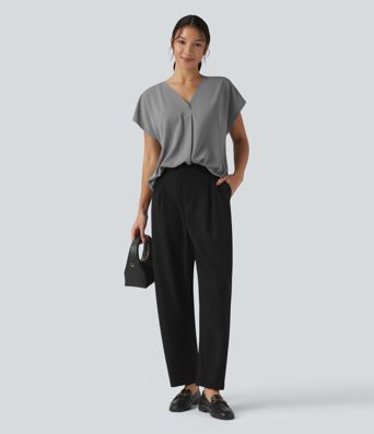Wrinkle-resistant V-neck Short Sleeve Oversized Work Blouse