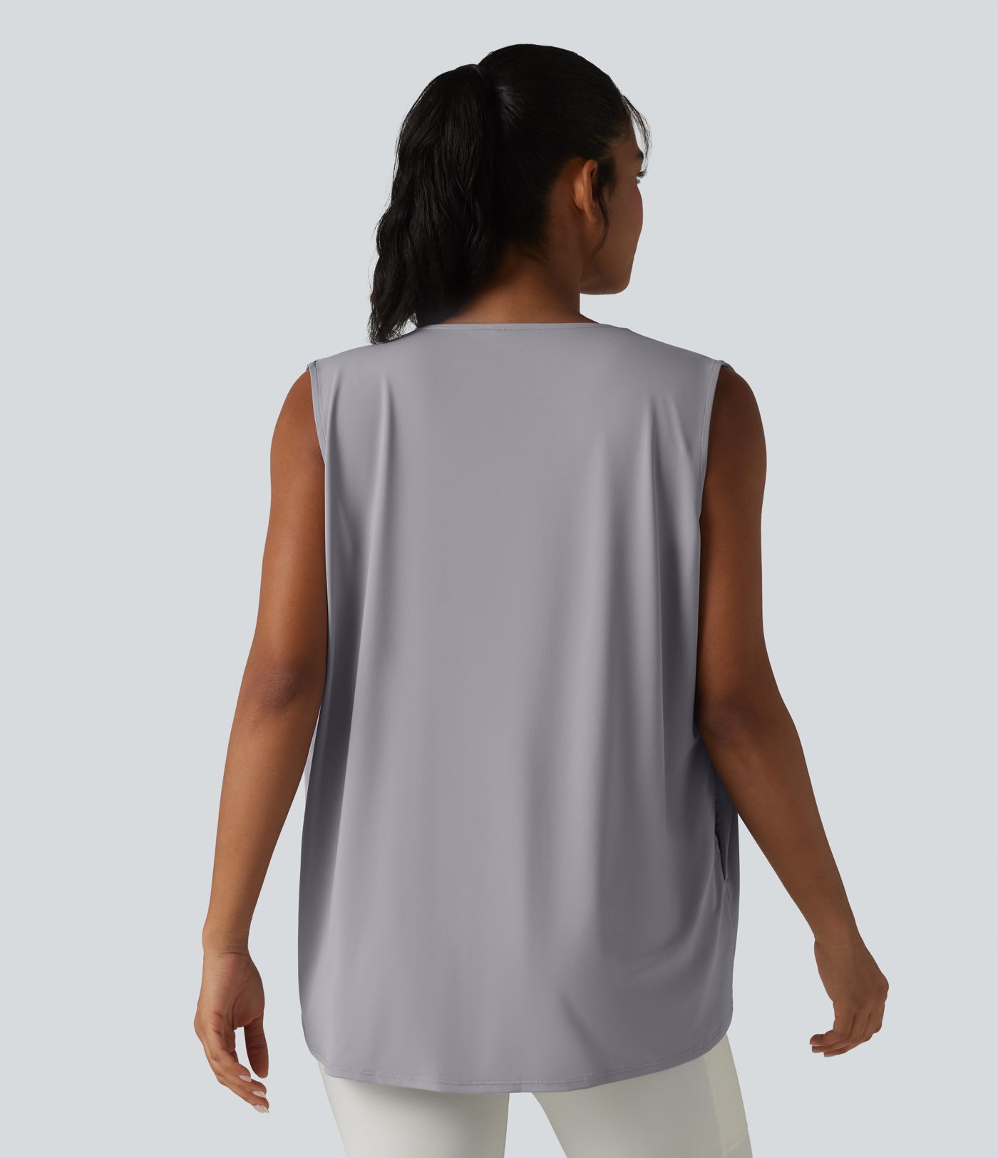 Hooded Cowl Neck Sleeveless Yoga Sports Top with Pockets