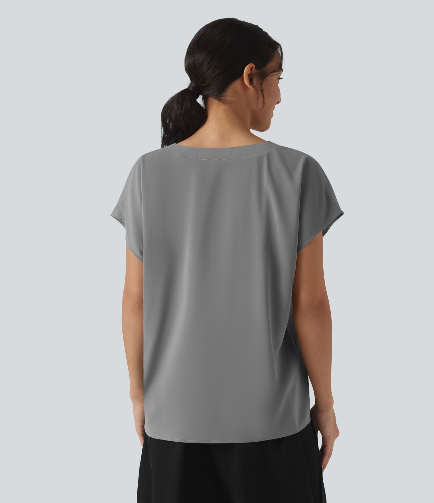 Wrinkle-resistant V-neck Short Sleeve Oversized Work Blouse