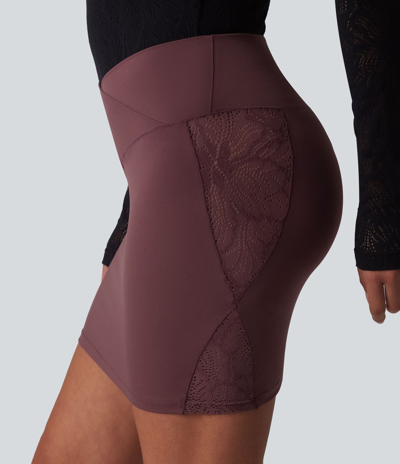 SoftlyZero™ Crossover High Waisted Contrast Lace Built-in Underwear Bodycon Mini Party Skirt