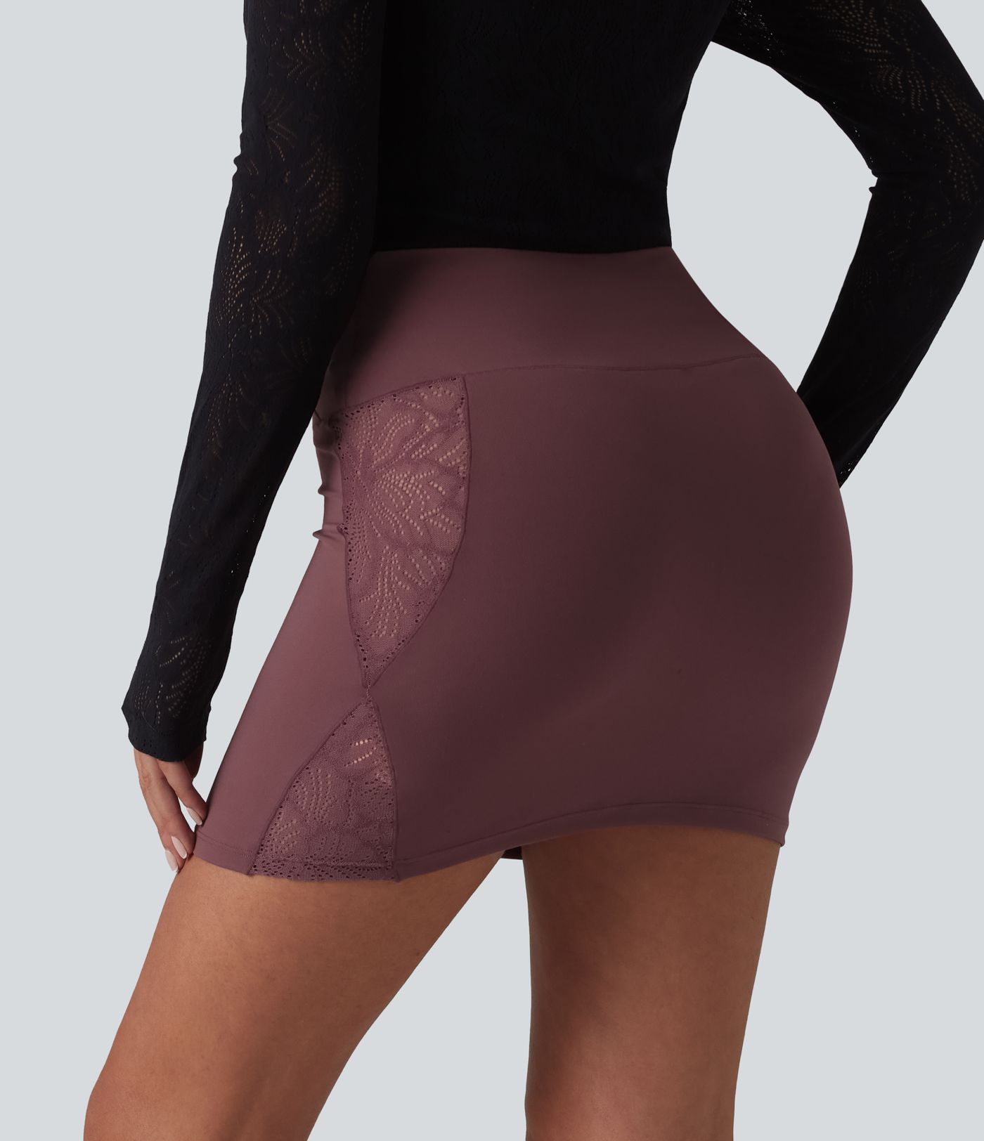 SoftlyZero™ Crossover High Waisted Contrast Lace Built-in Underwear Bodycon Mini Party Skirt