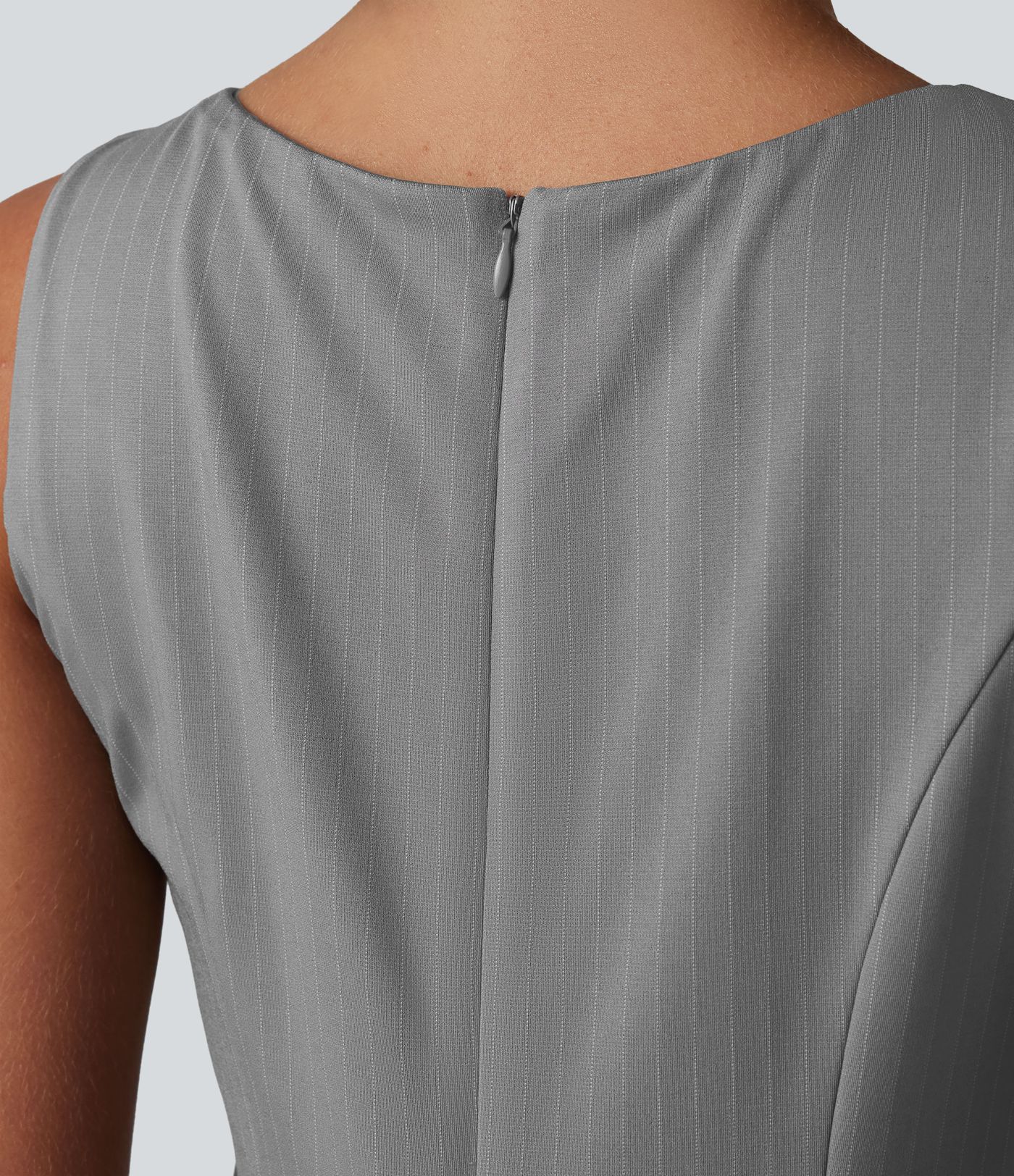 Boat Neck Sleeveless Pleated Stripe Mini Work Dress