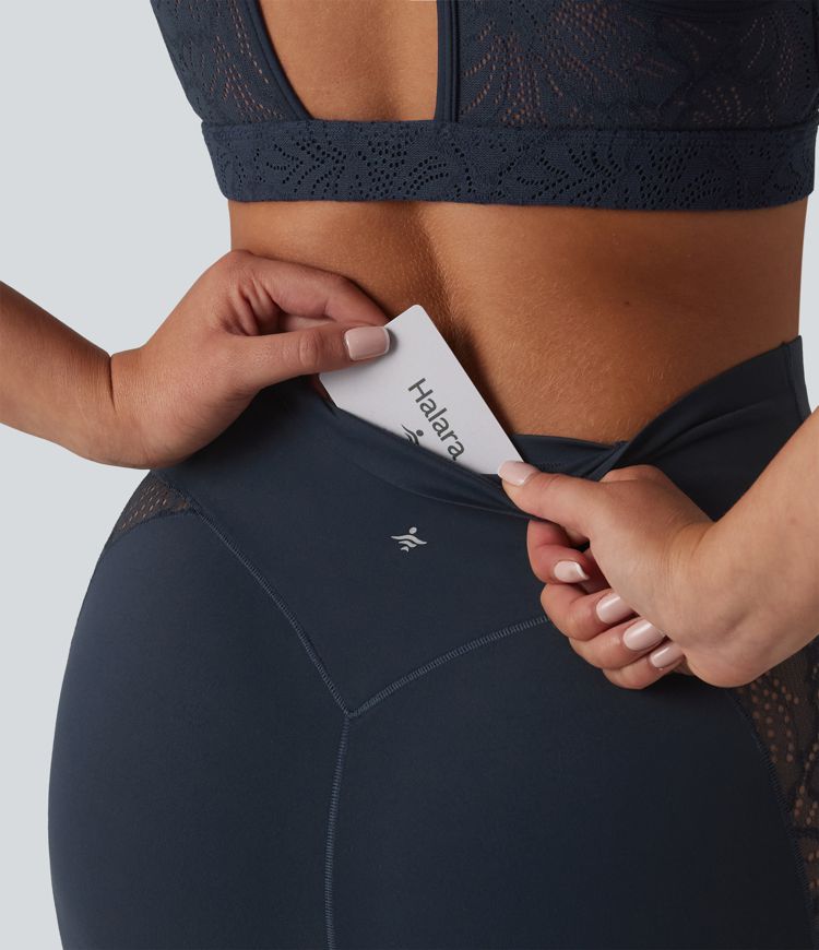 Halara UltraSculpt™ High Waisted Tummy Control Contrast Lace Yoga Flare Leggings with Pockets Halara UltraSculpt™ High Waisted Tummy Control Contrast Lace Yoga Flare Leggings with Pockets