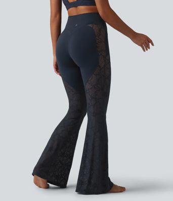 Halara UltraSculpt™ High Waisted Tummy Control Contrast Lace Yoga Flare Leggings with Pockets Halara UltraSculpt™ High Waisted Tummy Control Contrast Lace Yoga Flare Leggings with Pockets