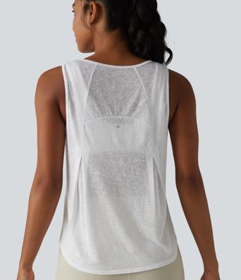 Débardeur de course transparent col rond ourlet arrondi - sans brassière de sport incluse