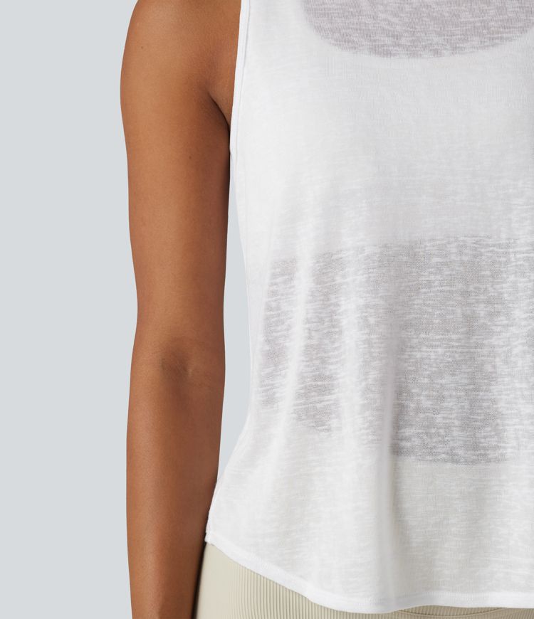 Débardeur de course transparent col rond ourlet arrondi - sans brassière de sport incluse