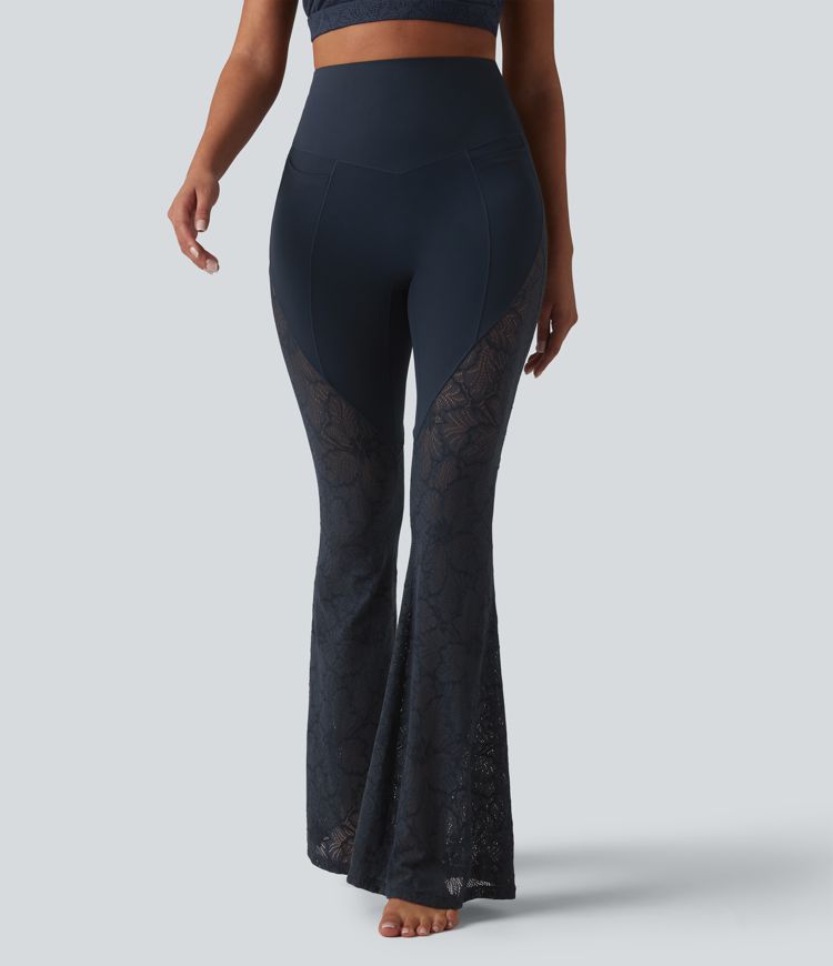 Halara UltraSculpt™ High Waisted Tummy Control Contrast Lace Yoga Flare Leggings with Pockets Halara UltraSculpt™ High Waisted Tummy Control Contrast Lace Yoga Flare Leggings with Pockets