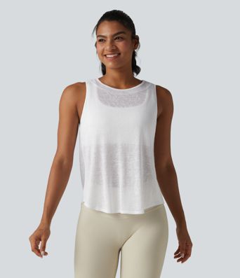 Débardeur de course transparent col rond ourlet arrondi - sans brassière de sport incluse