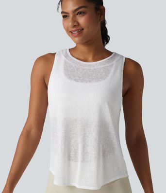 Débardeur de course transparent col rond ourlet arrondi - sans brassière de sport incluse