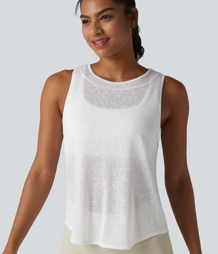 Débardeur de course transparent col rond ourlet arrondi - sans brassière de sport incluse