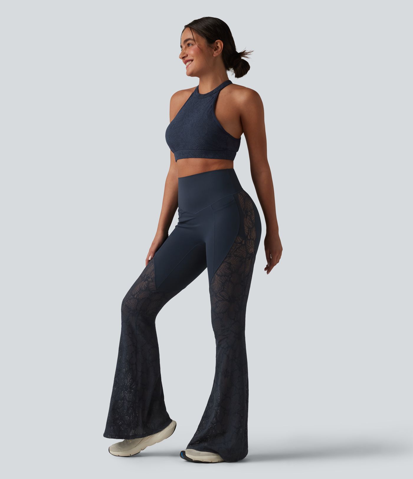 Halara UltraSculpt™ High Waisted Tummy Control Contrast Lace Yoga Flare Leggings with Pockets Halara UltraSculpt™ High Waisted Tummy Control Contrast Lace Yoga Flare Leggings with Pockets