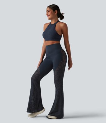 Halara UltraSculpt™ High Waisted Tummy Control Contrast Lace Yoga Flare Leggings with Pockets Halara UltraSculpt™ High Waisted Tummy Control Contrast Lace Yoga Flare Leggings with Pockets