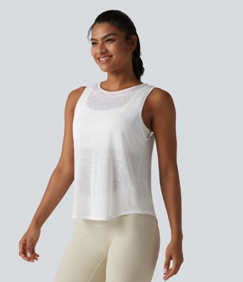 Débardeur de course transparent col rond ourlet arrondi - sans brassière de sport incluse