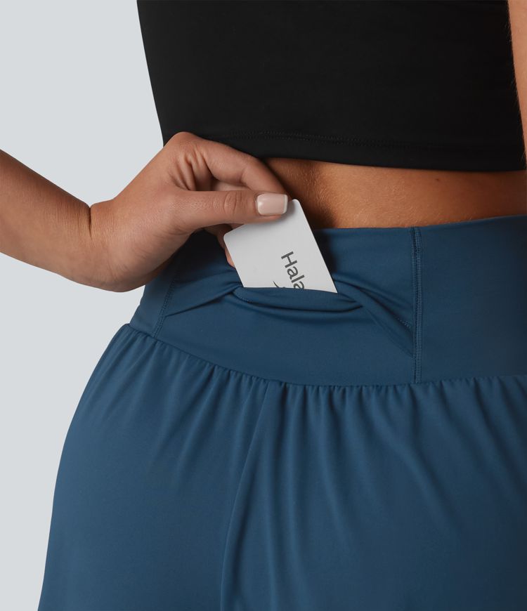 Softlyzero™ Airy - 2-in-1 Yoga-Shorts mit hohem Bund, mehreren Taschen, Bauchkontrolle, Cool-Touch und abgerundetem Saum - 7,6 cm