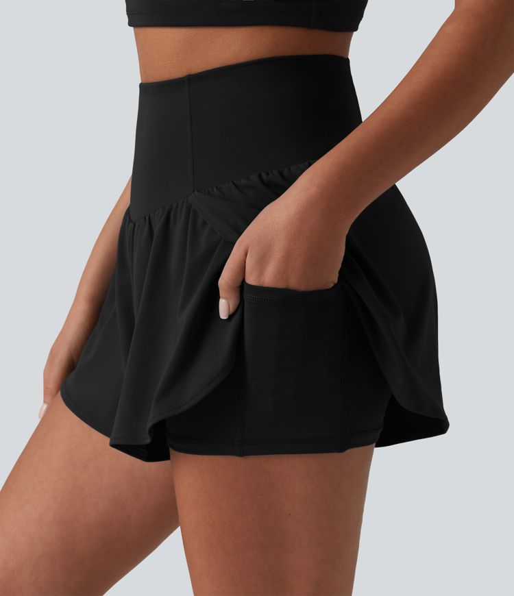 Softlyzero™ Airy - 2-in-1 Yoga-Shorts mit hohem Bund, mehreren Taschen, Bauchkontrolle, Cool-Touch und abgerundetem Saum - 7,6 cm