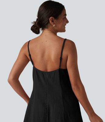 Lässiges Minikleid aus Baumwolle mit verstellbaren Trägern und Seitentaschen
