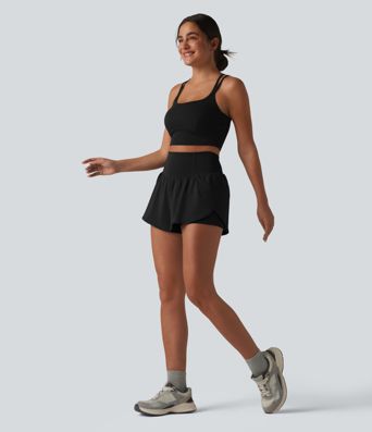 Softlyzero™ Airy - 2-in-1 Yoga-Shorts mit hohem Bund, mehreren Taschen, Bauchkontrolle, Cool-Touch und abgerundetem Saum - 7,6 cm