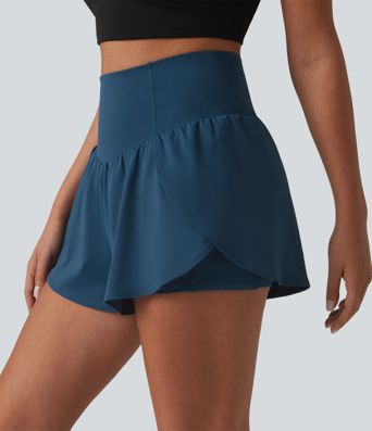 Softlyzero™ Airy - 2-in-1 Yoga-Shorts mit hohem Bund, mehreren Taschen, Bauchkontrolle, Cool-Touch und abgerundetem Saum - 7,6 cm