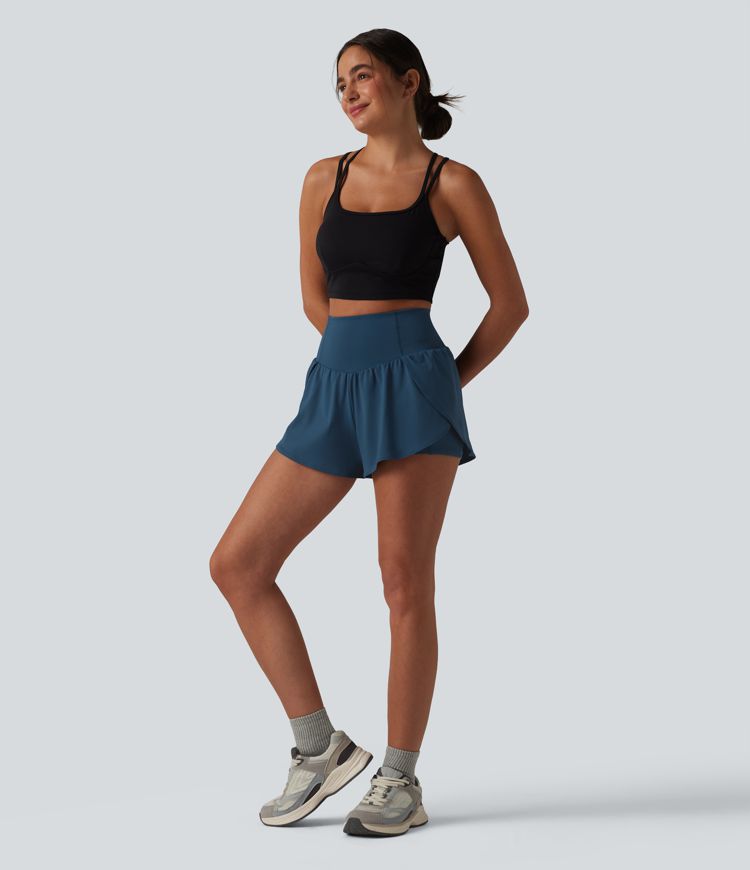 Softlyzero™ Airy - 2-in-1 Yoga-Shorts mit hohem Bund, mehreren Taschen, Bauchkontrolle, Cool-Touch und abgerundetem Saum - 7,6 cm