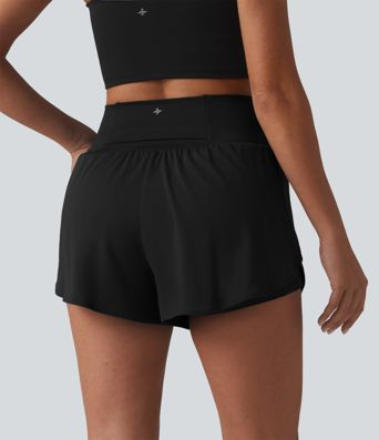 Softlyzero™ Airy - 2-in-1 Yoga-Shorts mit hohem Bund, mehreren Taschen, Bauchkontrolle, Cool-Touch und abgerundetem Saum - 7,6 cm
