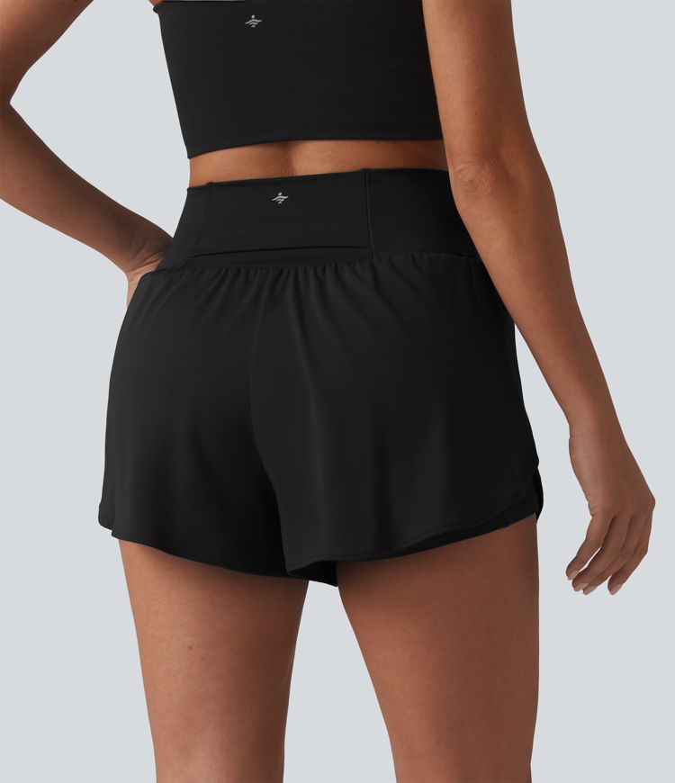 Softlyzero™ Airy - 2-in-1 Yoga-Shorts mit hohem Bund, mehreren Taschen, Bauchkontrolle, Cool-Touch und abgerundetem Saum - 7,6 cm