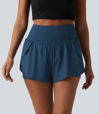 Softlyzero™ Airy - 2-in-1 Yoga-Shorts mit hohem Bund, mehreren Taschen, Bauchkontrolle, Cool-Touch und abgerundetem Saum - 7,6 cm