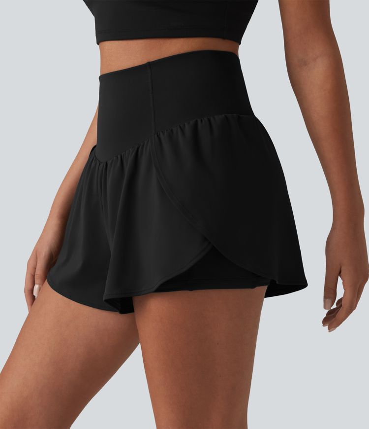 Softlyzero™ Airy - 2-in-1 Yoga-Shorts mit hohem Bund, mehreren Taschen, Bauchkontrolle, Cool-Touch und abgerundetem Saum - 7,6 cm
