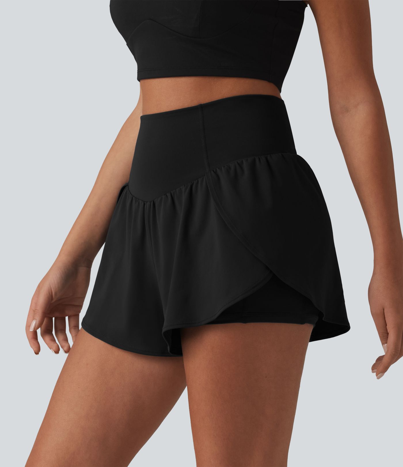 Softlyzero™ Airy - 2-in-1 Yoga-Shorts mit hohem Bund, mehreren Taschen, Bauchkontrolle, Cool-Touch und abgerundetem Saum - 7,6 cm
