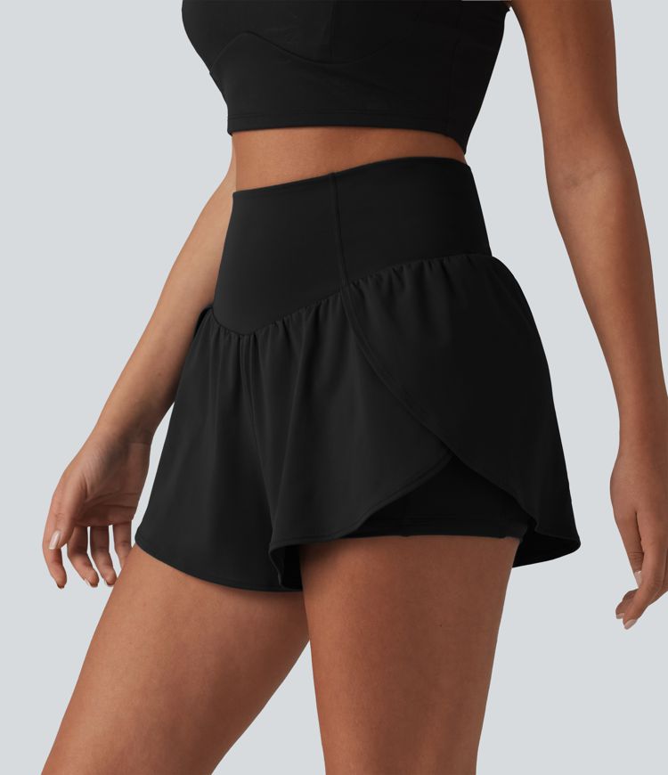 Softlyzero™ Airy - 2-in-1 Yoga-Shorts mit hohem Bund, mehreren Taschen, Bauchkontrolle, Cool-Touch und abgerundetem Saum - 7,6 cm