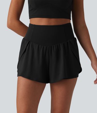 Softlyzero™ Airy - 2-in-1 Yoga-Shorts mit hohem Bund, mehreren Taschen, Bauchkontrolle, Cool-Touch und abgerundetem Saum - 7,6 cm