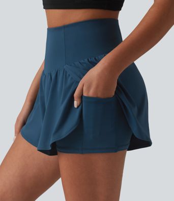 Softlyzero™ Airy - 2-in-1 Yoga-Shorts mit hohem Bund, mehreren Taschen, Bauchkontrolle, Cool-Touch und abgerundetem Saum - 7,6 cm