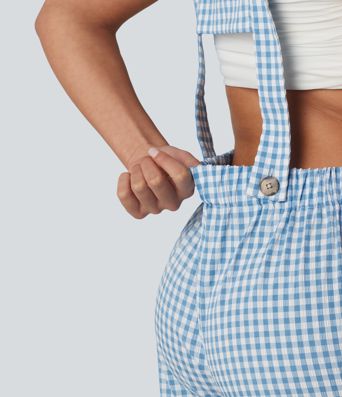 Peto holgado informal con bolsillos laterales, tirantes ajustables y estampado de cuadros - Easy Peezy