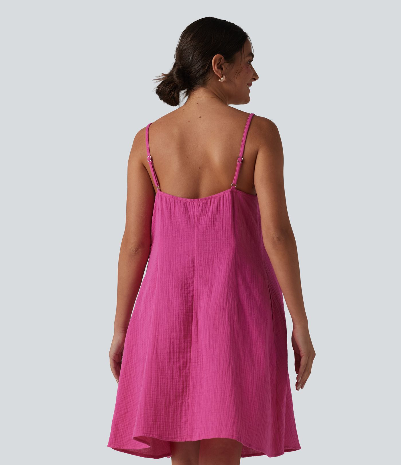 Adjustable Straps Mini Flowy Casual Cotton Slip Dress with Pockets