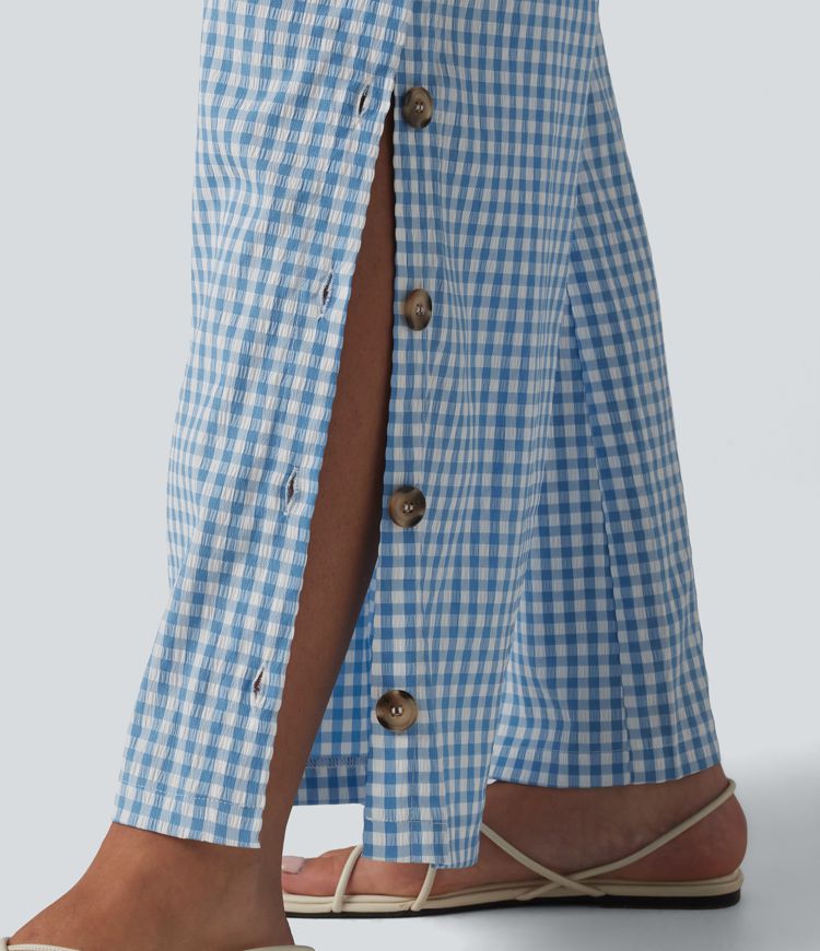 Peto holgado informal con bolsillos laterales, tirantes ajustables y estampado de cuadros - Easy Peezy