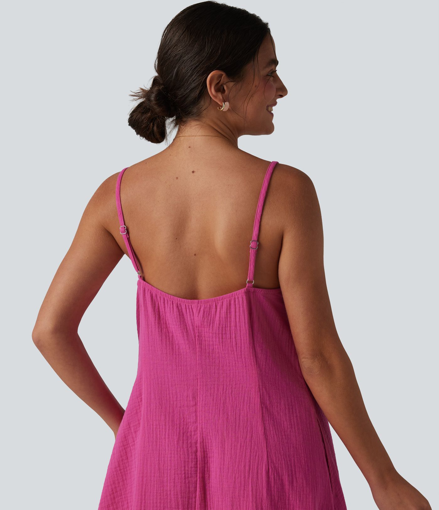 Adjustable Straps Mini Flowy Casual Cotton Slip Dress with Pockets