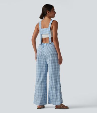 Peto holgado informal con bolsillos laterales, tirantes ajustables y estampado de cuadros - Easy Peezy