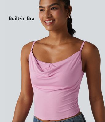 Lässiges Tanktop aus geripptem Strick mit Wasserfallausschnitt, verstellbaren Trägern und integriertem BH