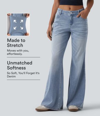 Halara Flex™ Low Rise Flare Washed Casual Jeans with Pockets