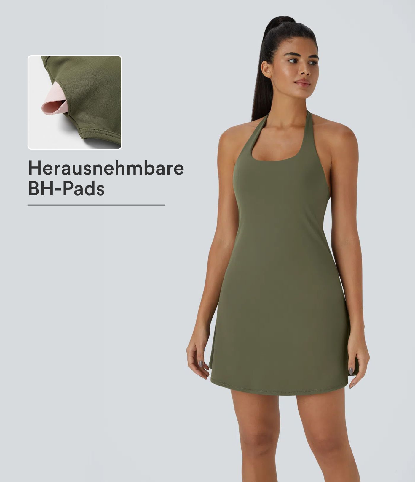 SoftlyZero™ Vestido Activo Mini Slip con Bolsillo 2 en 1 con Cuello Halter SoftlyZero™ Vestido Activo Mini Slip con Bolsillo 2 en 1 con Cuello Halter