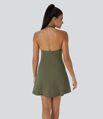 SoftlyZero™ Vestido Activo Mini Slip con Bolsillo 2 en 1 con Cuello Halter