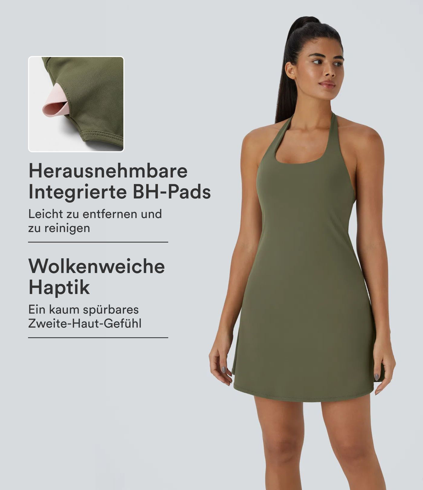 SoftlyZero™ Vestido Activo Mini Slip con Bolsillo 2 en 1 con Cuello Halter SoftlyZero™ Vestido Activo Mini Slip con Bolsillo 2 en 1 con Cuello Halter