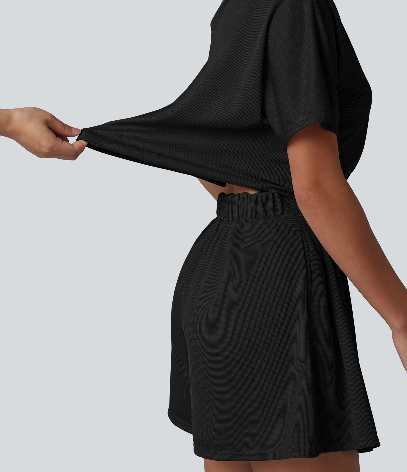 One Shoulder Short Sleeve Pleated Waffle Casual Romper with Pockets-Easy Peezy Edition One Shoulder Short Sleeve Pleated Waffle Casual Romper with Pockets-Easy Peezy Edition