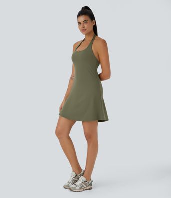 SoftlyZero™ Vestido Activo Mini Slip con Bolsillo 2 en 1 con Cuello Halter