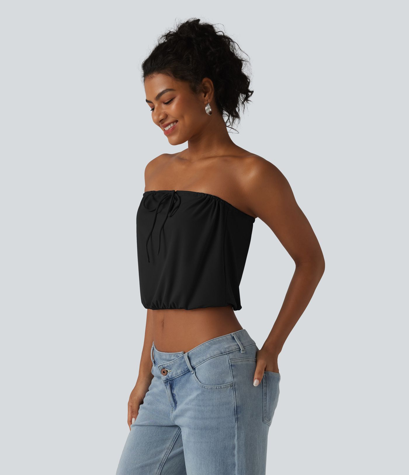 SoftlyZero™ Tube Lace Up Cropped Casual Tank Top-UPF50+ SoftlyZero™ Tube Lace Up Cropped Casual Tank Top-UPF50+