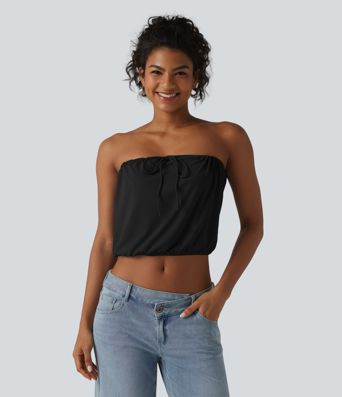 SoftlyZero™ Tube Lace Up Cropped Casual Tank Top-UPF50+ SoftlyZero™ Tube Lace Up Cropped Casual Tank Top-UPF50+